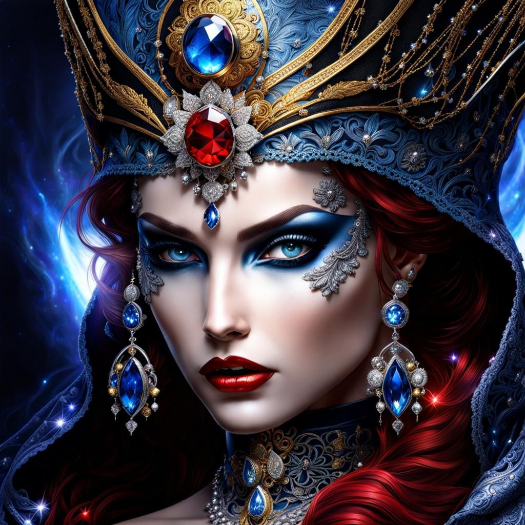 Beautiful Gothic Mistress with Silver and Gold Accents