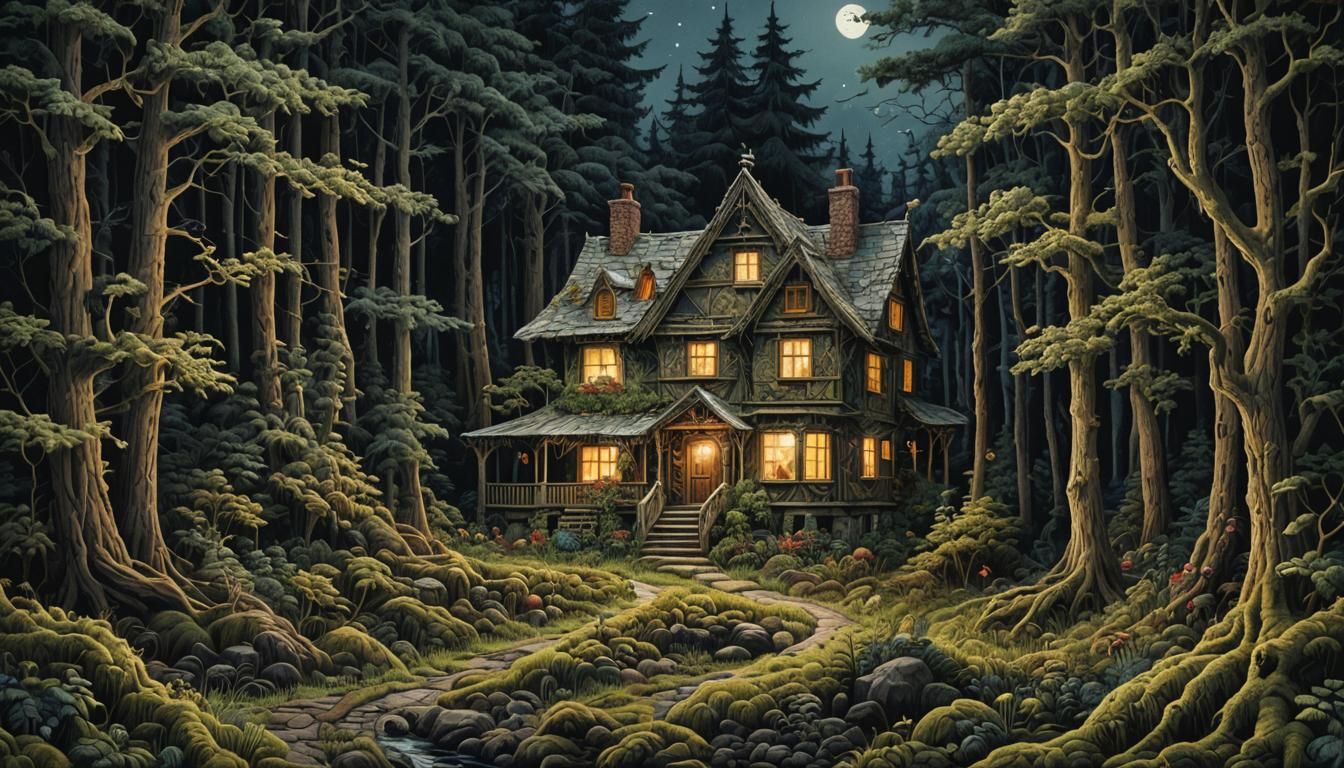 Scruffy House in Dark Forest: Photorealistic Fantasy