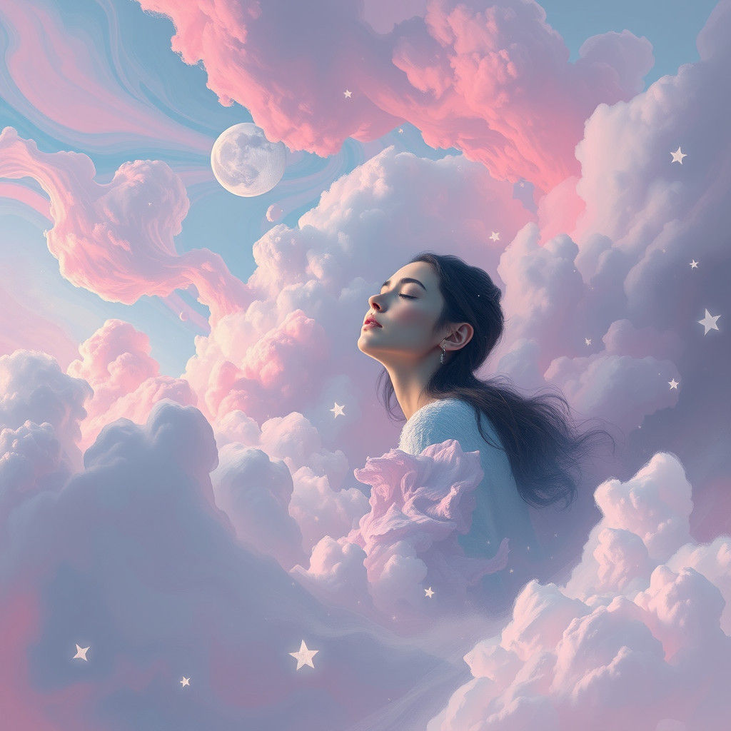 Ethereal Woman in a Surreal Pastel Dreamscape