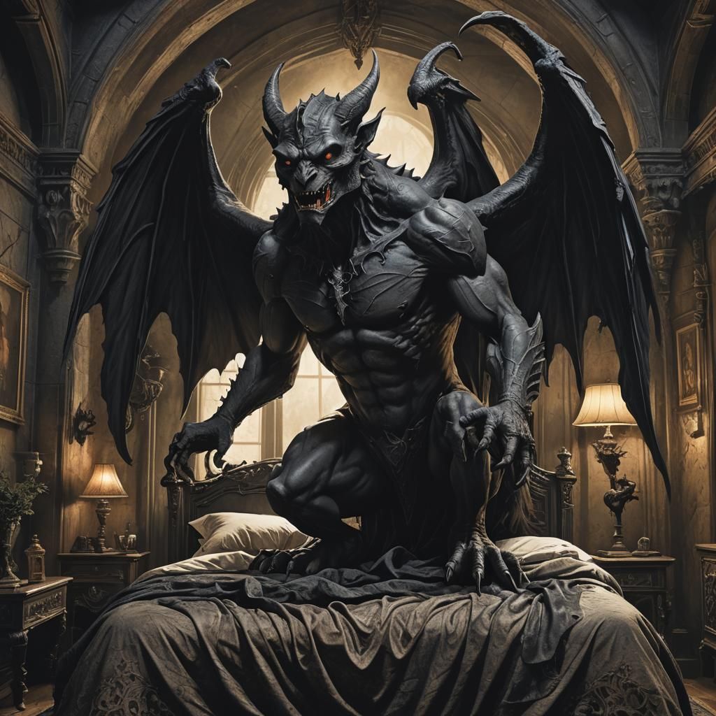 Gothic Gargoyle Awakens in Master Bedroom