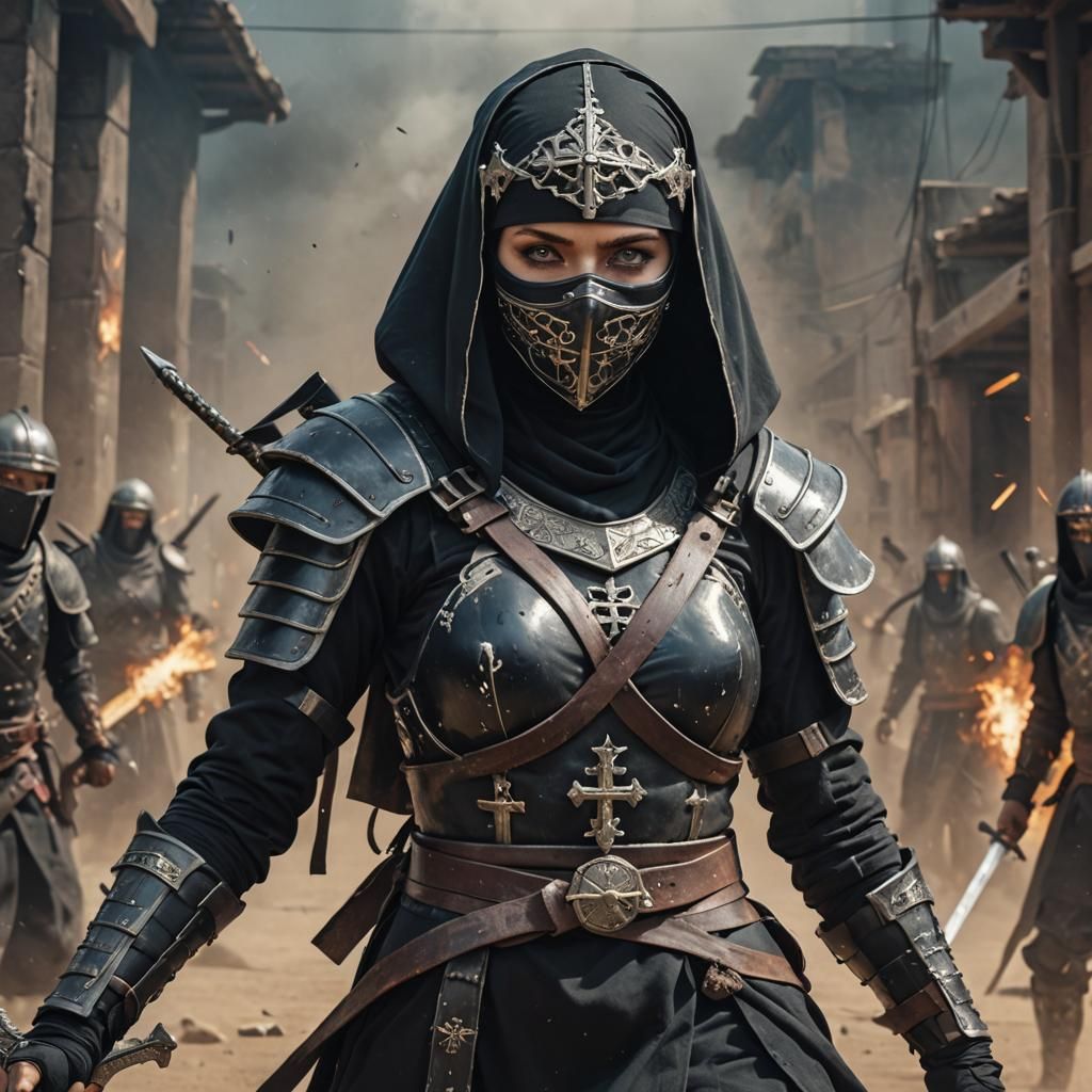 Futuristic Ninja Nun Warrior Digital Painting