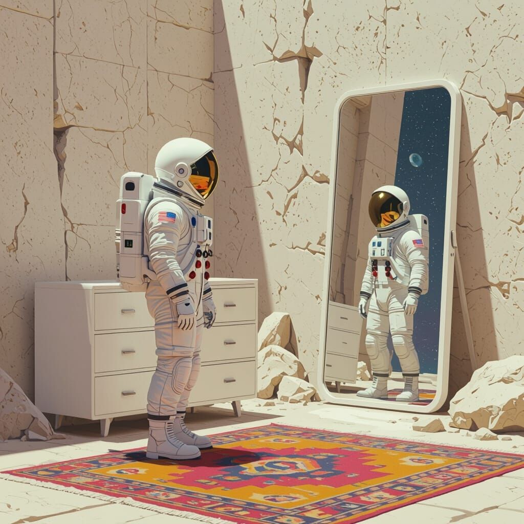 Astronaut Explores Ruins with Dresser: Sci-Fi Art