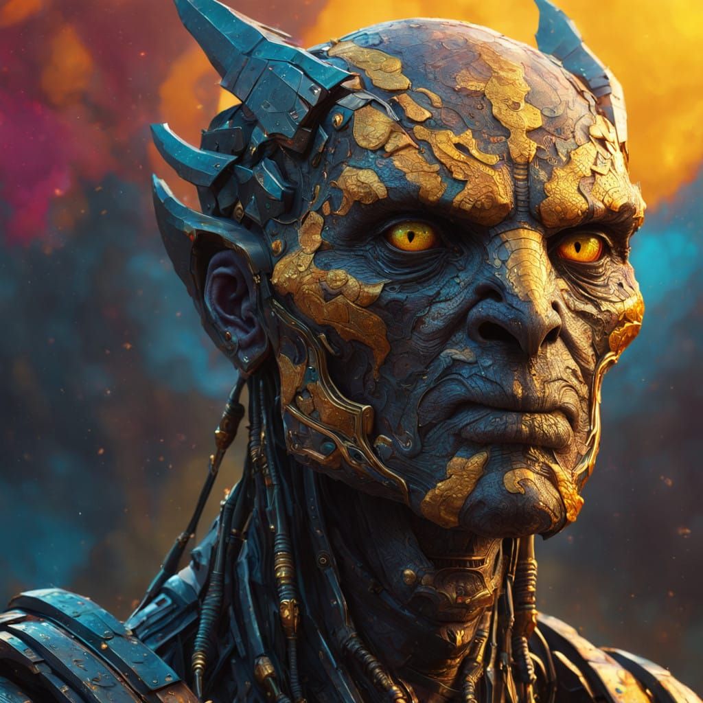 Hyperrealistic Golden Skin Walker with Piercing Yellow Eyes