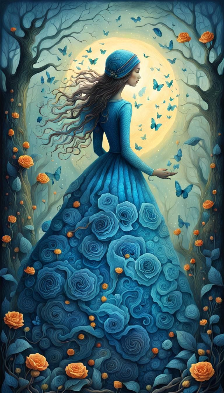 Woman with Closed Eyes in Magical Realism Style