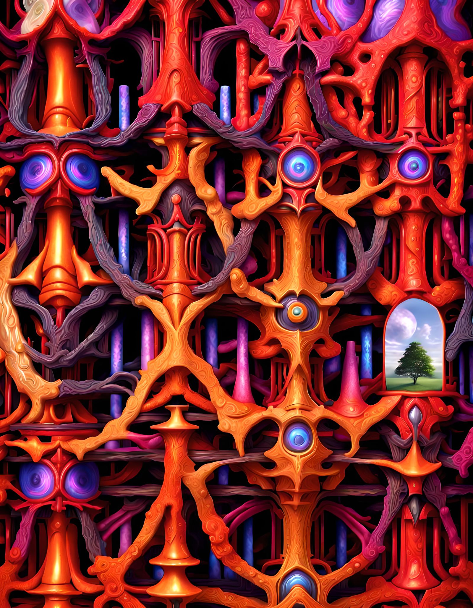 Striking Heroine Witch in Psychedelic Temple of Flames