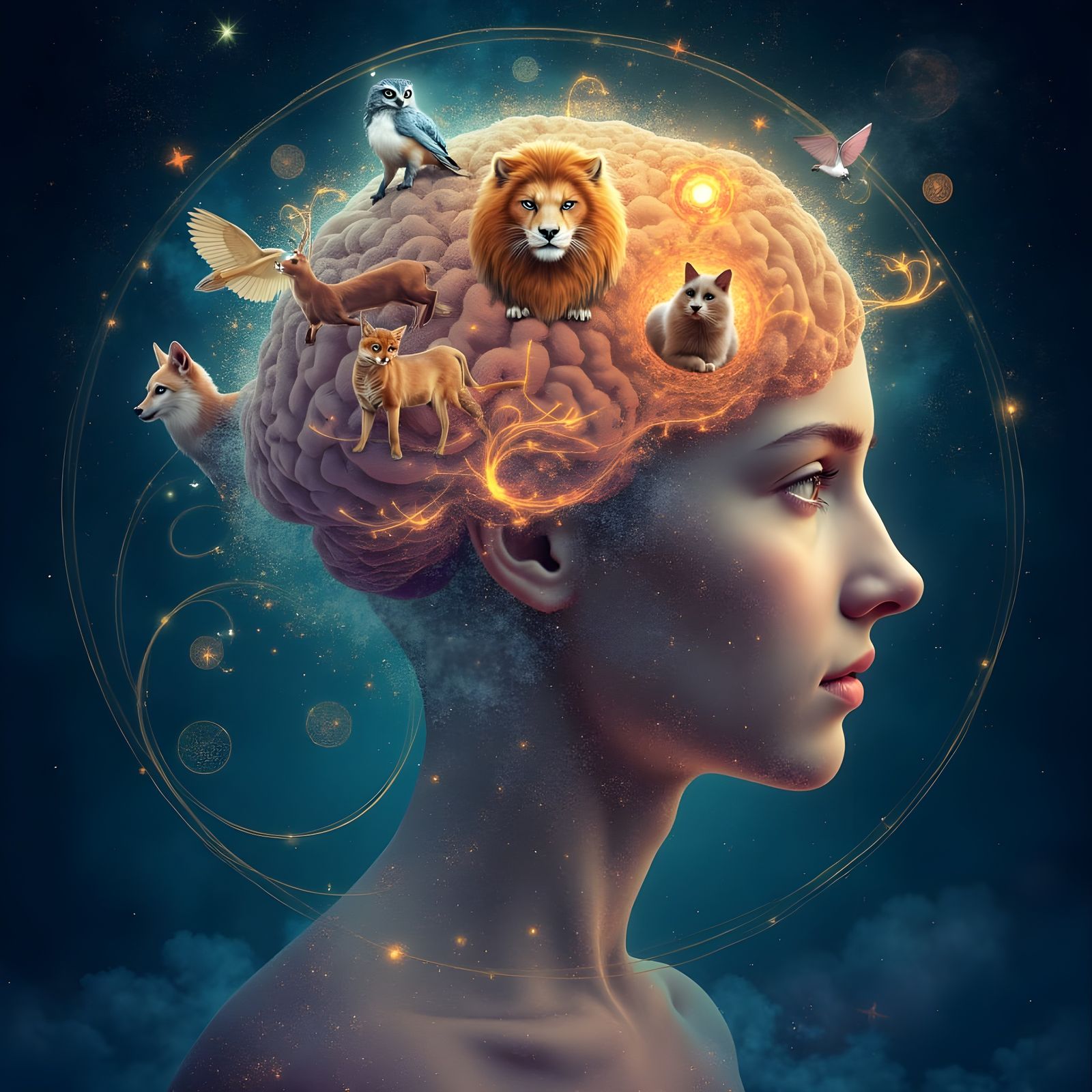 Surreal Animal Brain: Wisdom, Courage, Strategy, Creativity