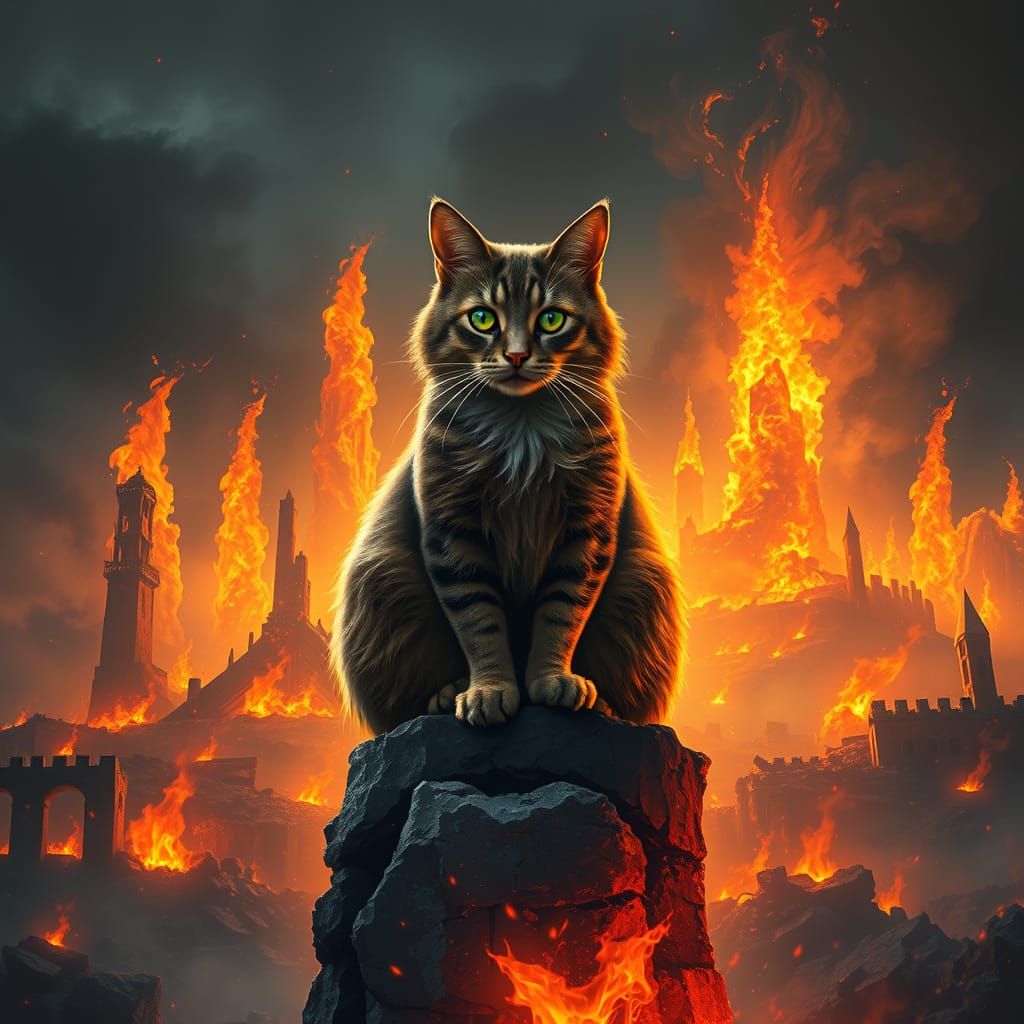 Regal Feline Dominates Infernal Landscape
