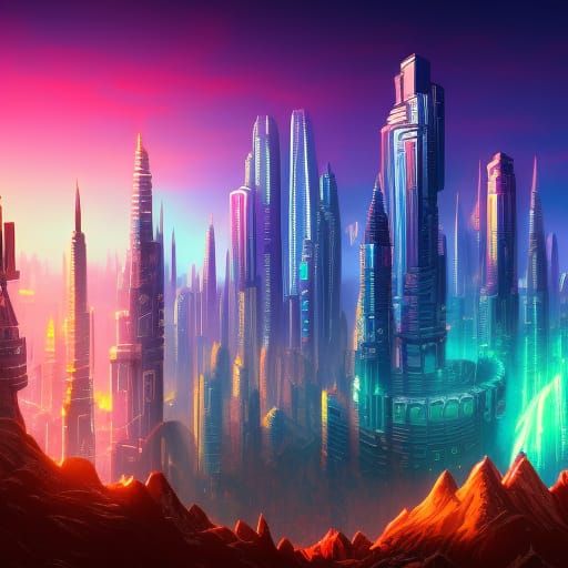 Neon City in a Bottle: Digital Art