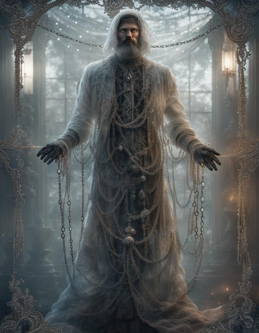 Victorian Ghost with Chains and Christmas Tree