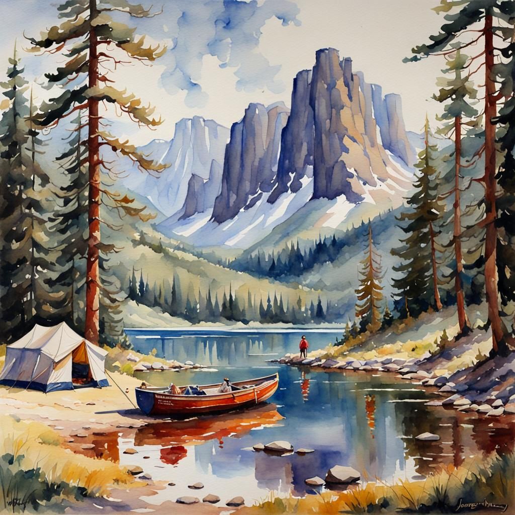Watercolor Camping Scene Inspired by James Gurney