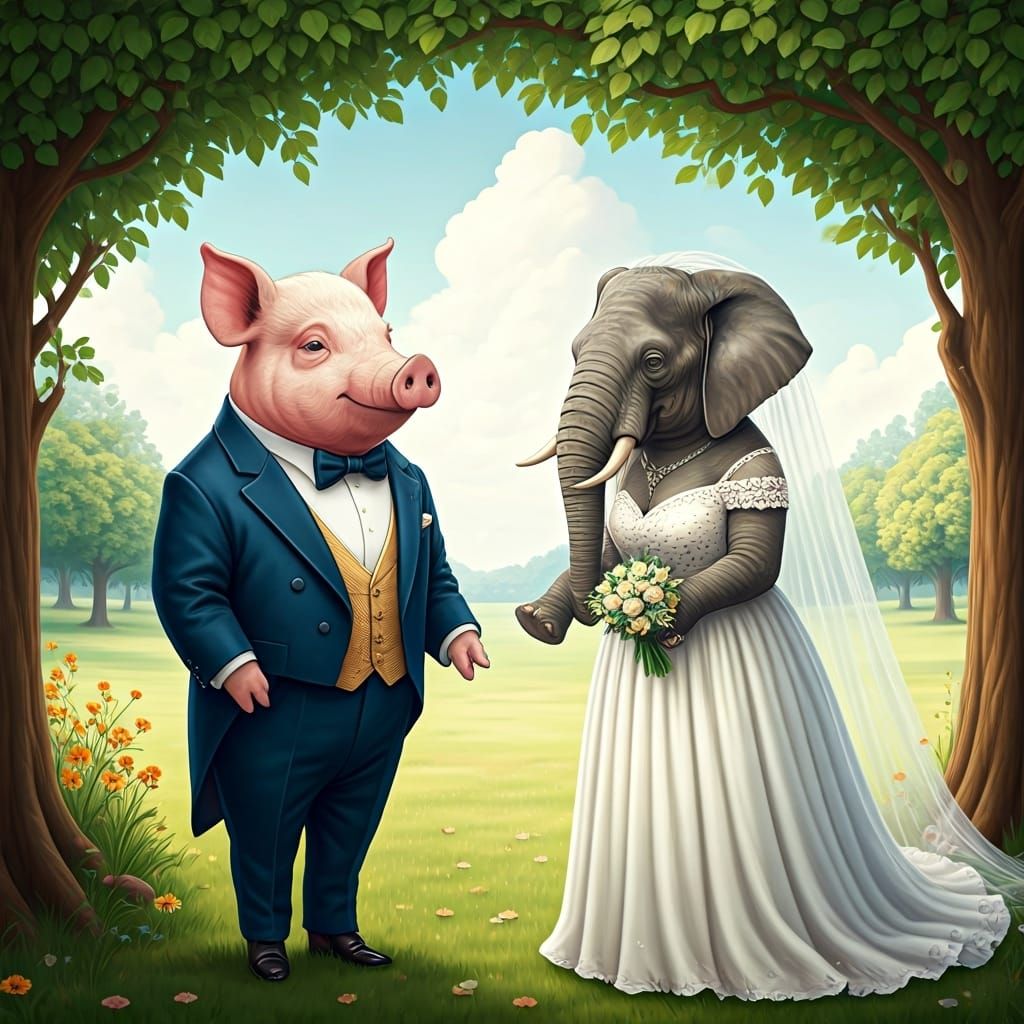 Whimsical Wedding: Pig Groom and Elephant Bride
