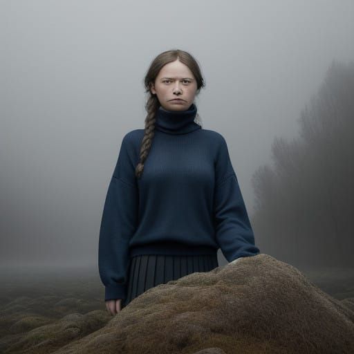 Climate Activist Greta Thunberg in Moody Landscape