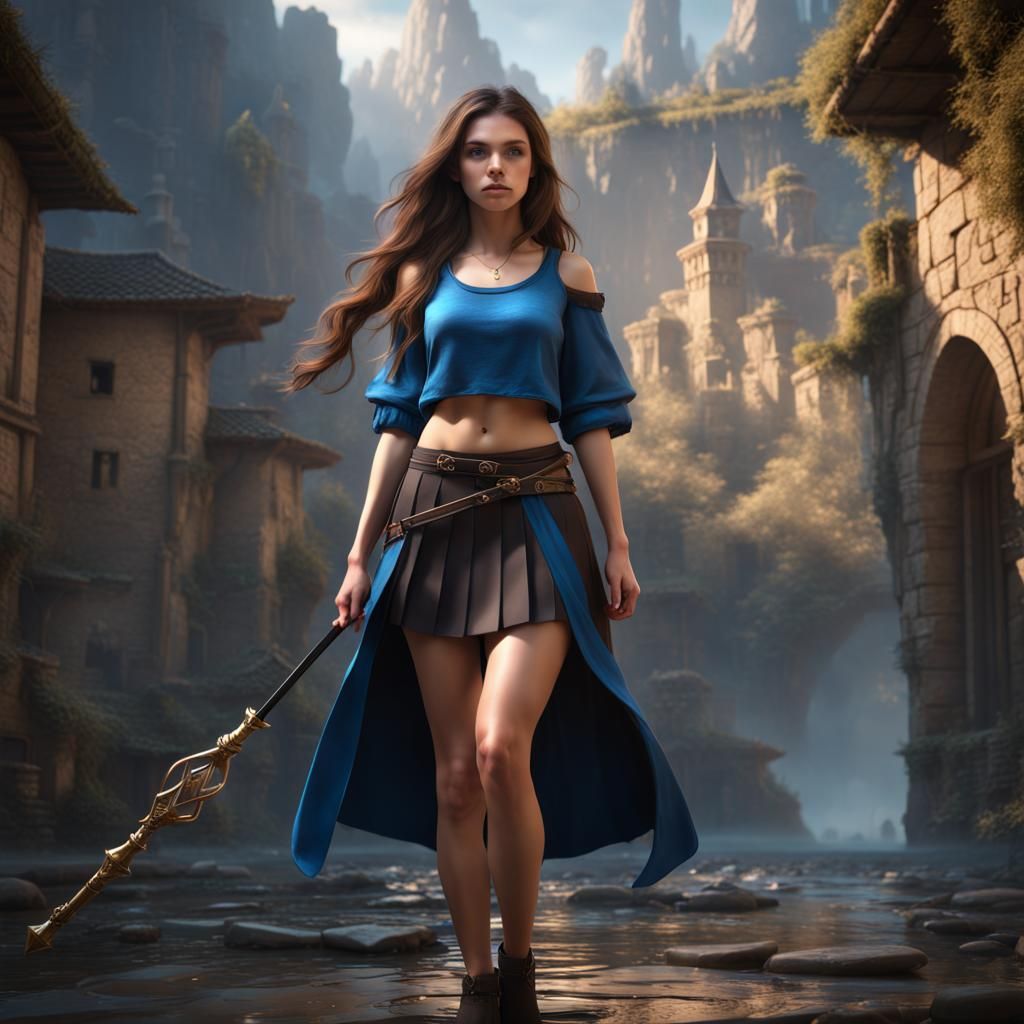 Teenage Girl with Wand: Detailed Matte Painting