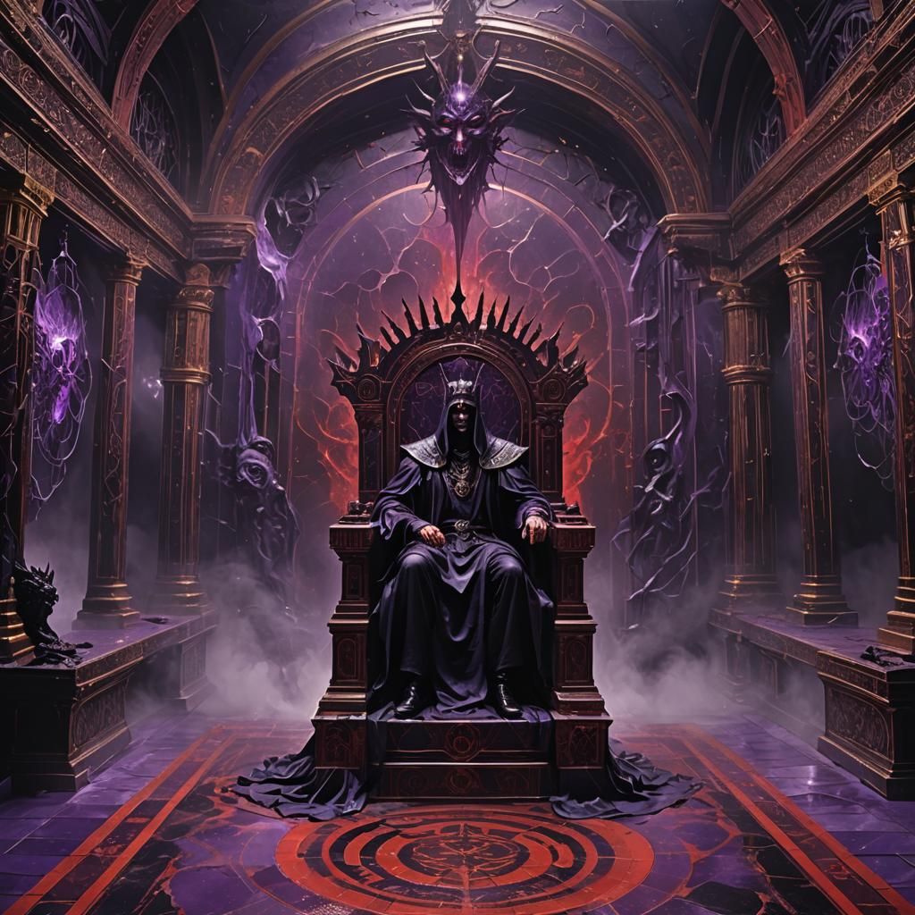 Sinister Alien Emperor Radiating Dark Power in Throne Room