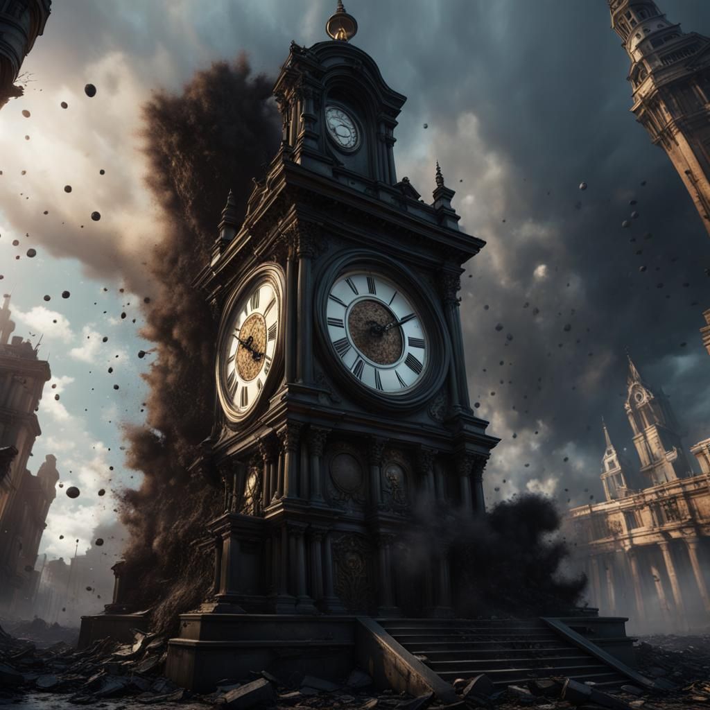 Clock Tower Explosion with Black Slime in 8k