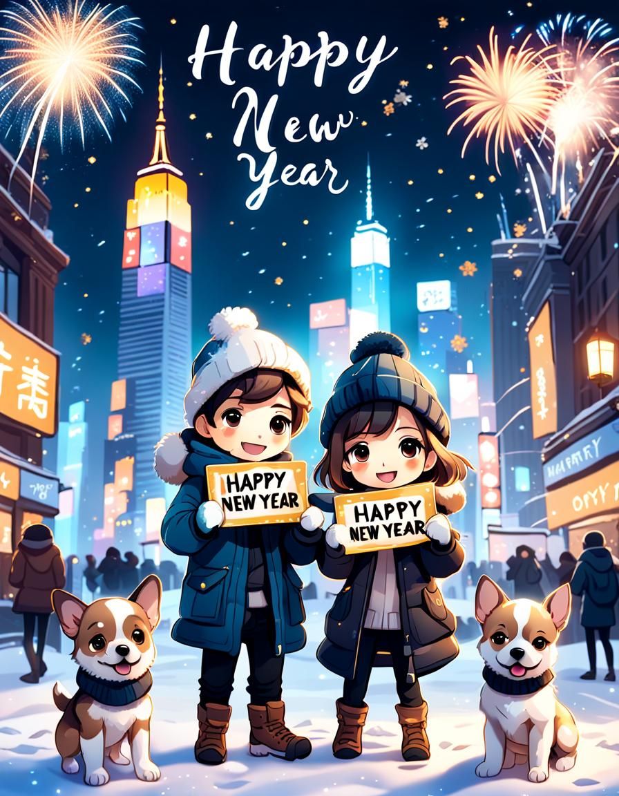 Chibi Children Celebrate New Year in New York