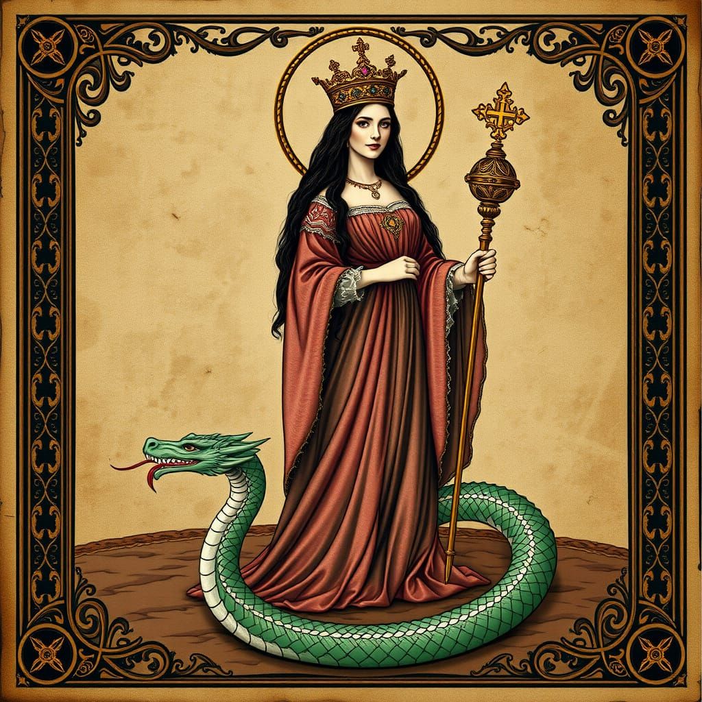 Medieval Queen in Ancient Illuminated Style