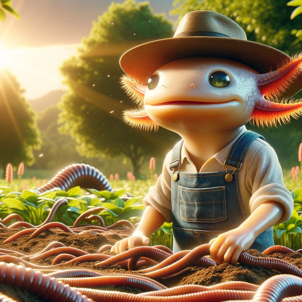 Axolotl Farmer in Vibrant Japanese Animation Style