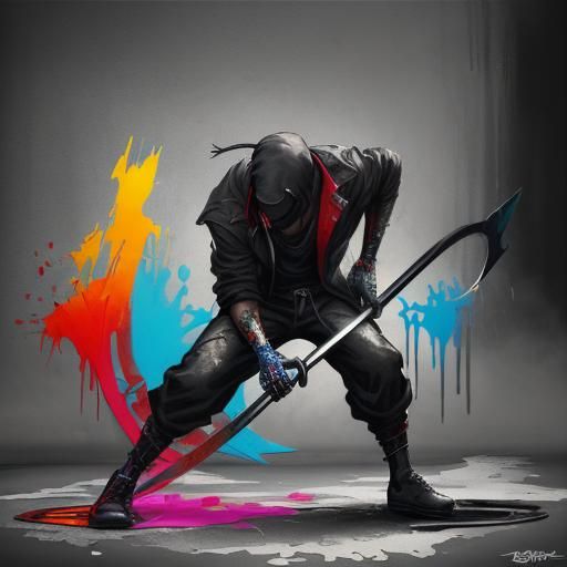 Blacksmith with Scythe in Graffiti Splash Art
