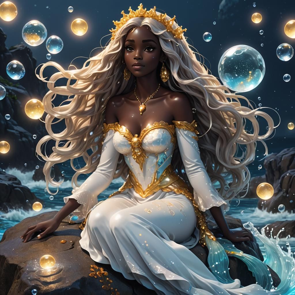 Golden Haired Mermaid Princess in Anime Style