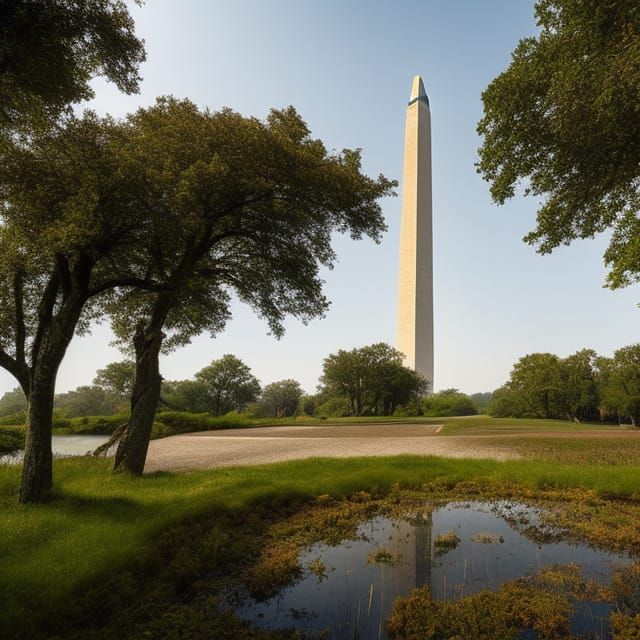 Washington Monument Overgrown in Post-Apocalyptic Landscape
