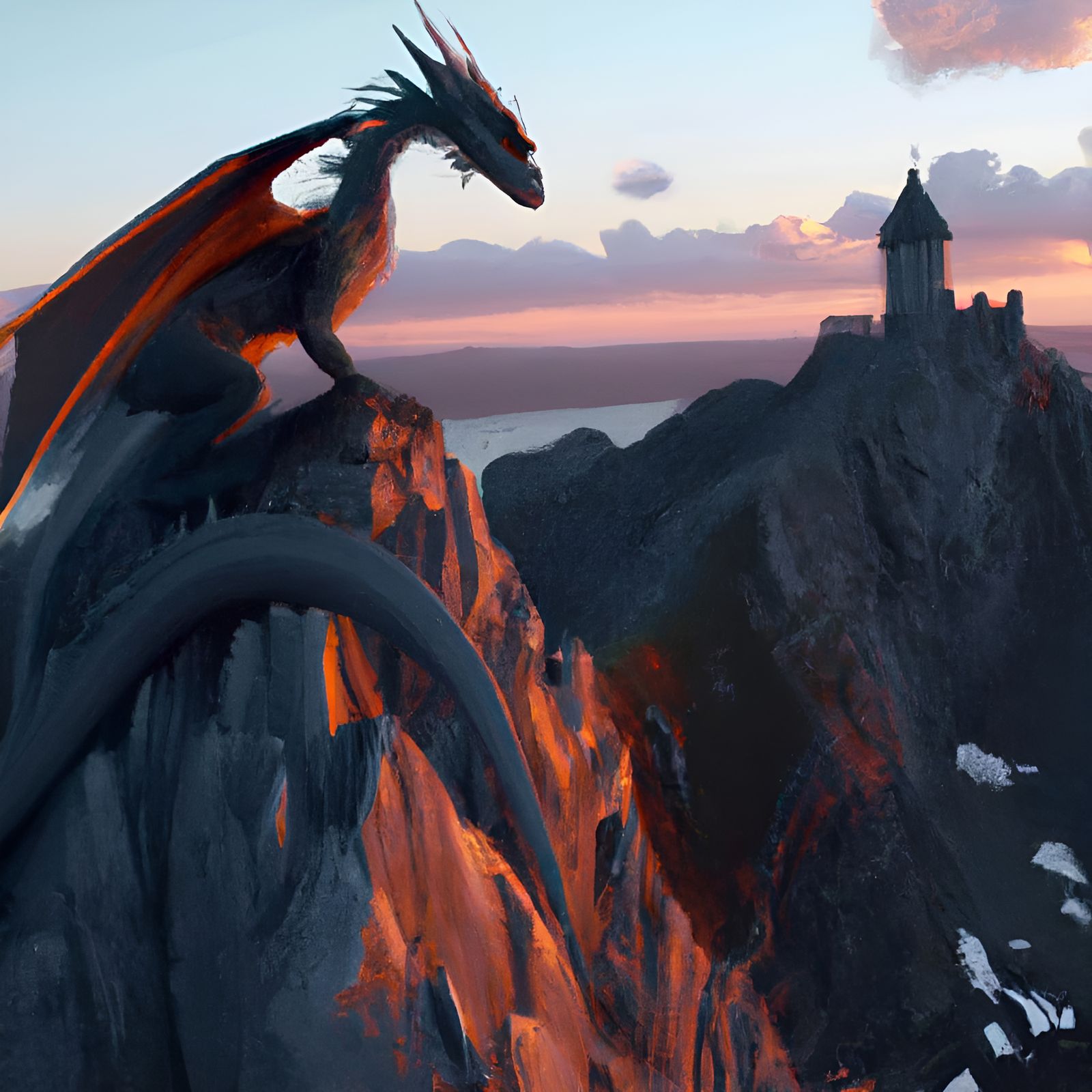 Dragon's Fiery Assault on Medieval Castle
