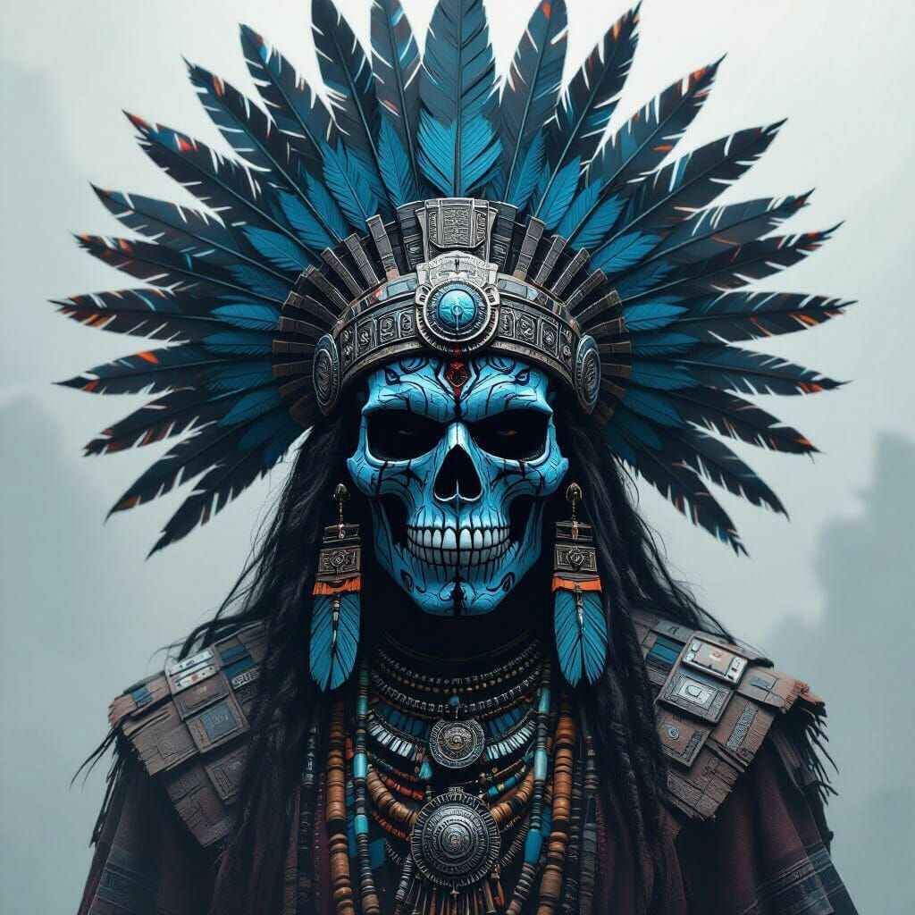 Aztec God Mictlantecuhtli in Mystical Skull Mask
