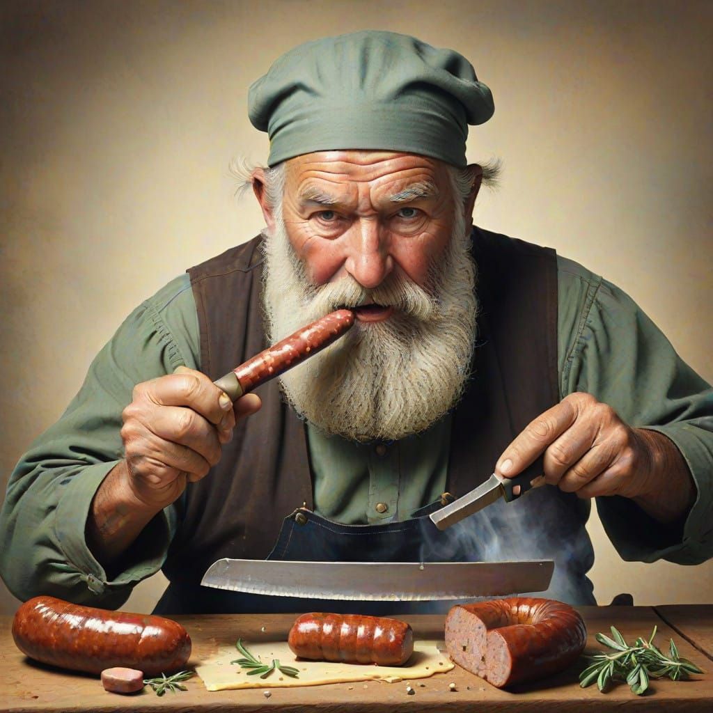 A Sage Sawing a Sausage in Mid-Air