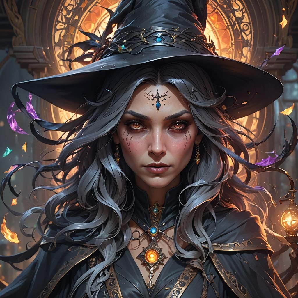 Intricate Portrait of Witch Performing Black Magic