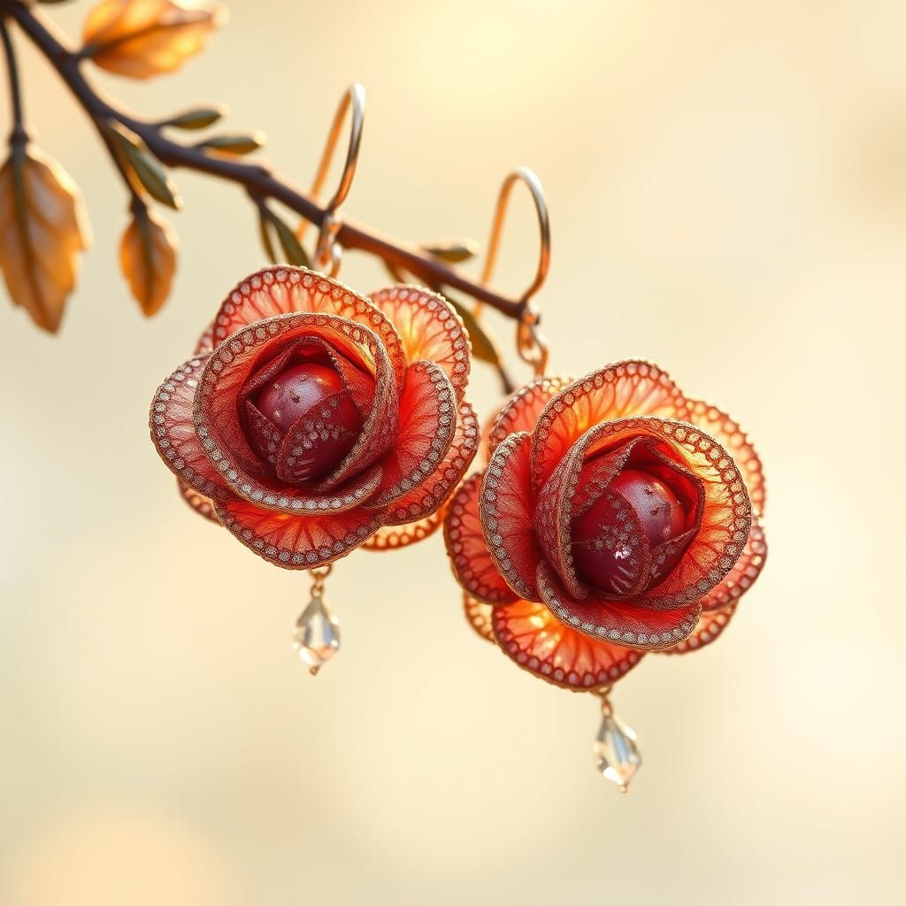 Ethereal Rose Earrings in Art Nouveau Style