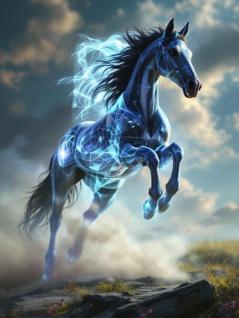 Horse Running Free in Neoclassical Style