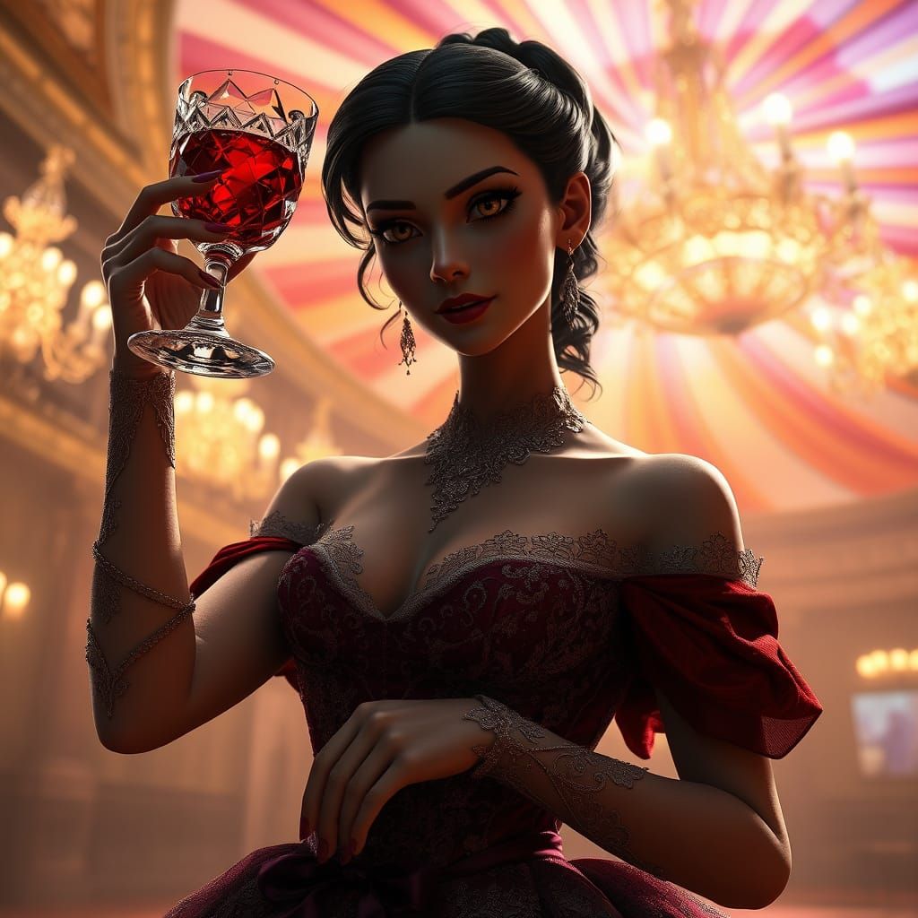 Ethereal Vampiress at a Lavish Ballroom Soiree in a Cyberpun...