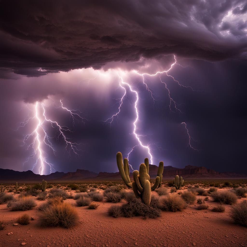 Dramatic Desert Thunderstorm in Hyperrealistic Style