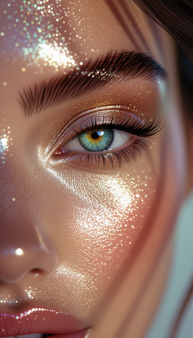 Glossy Metallic Eyeshadow Beauty Portrait in High Fashion St...