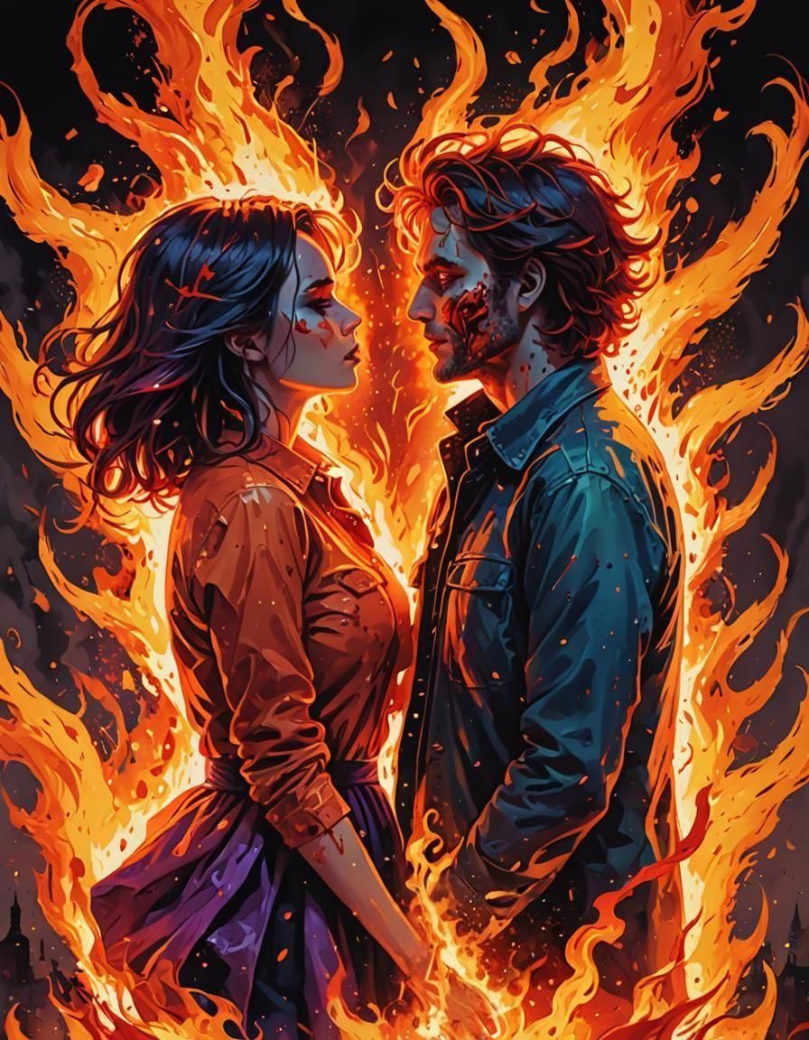 Vibrant Souls Embrace in Pop Art Nightmare