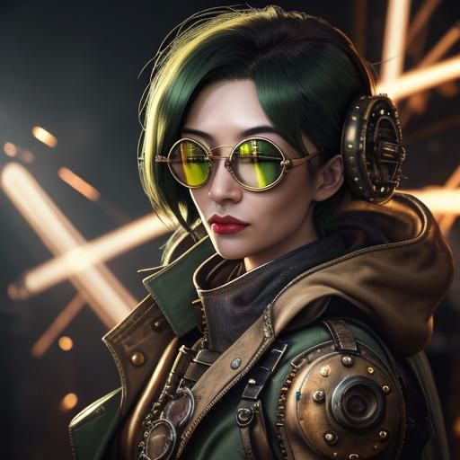 Female Welder in Steampunk Industrial Setting