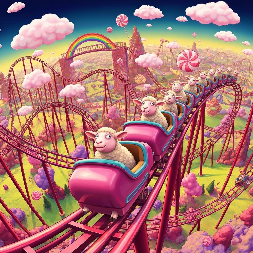 Sheep Biker Gang Ride Candy Land Rollercoaster