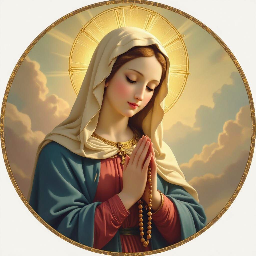 Virgin Mary in Prayer Holding Rosary