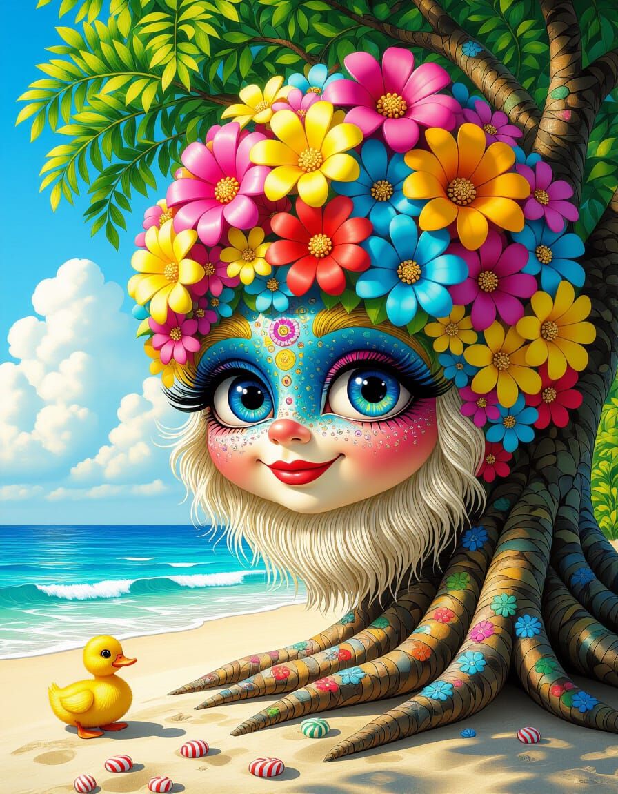 Klimt-Inspired Crochet Troll Beach Holiday