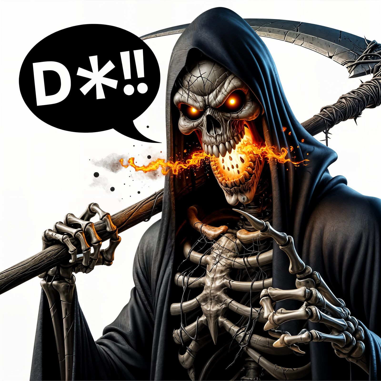 Angry Grim Reaper in CGI Cartoon Style