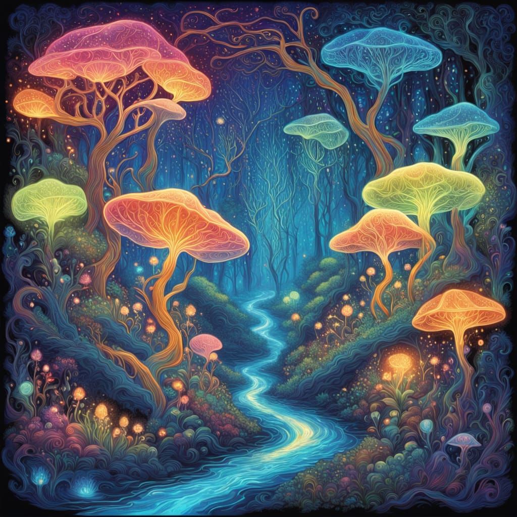 Ethereal Starlight Forest with Crystalline Creatures