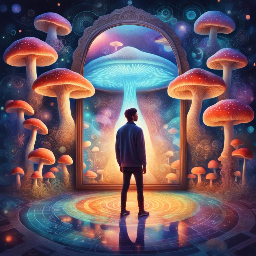 Glowing Mushroom in Surreal Cosmic Dreamscape