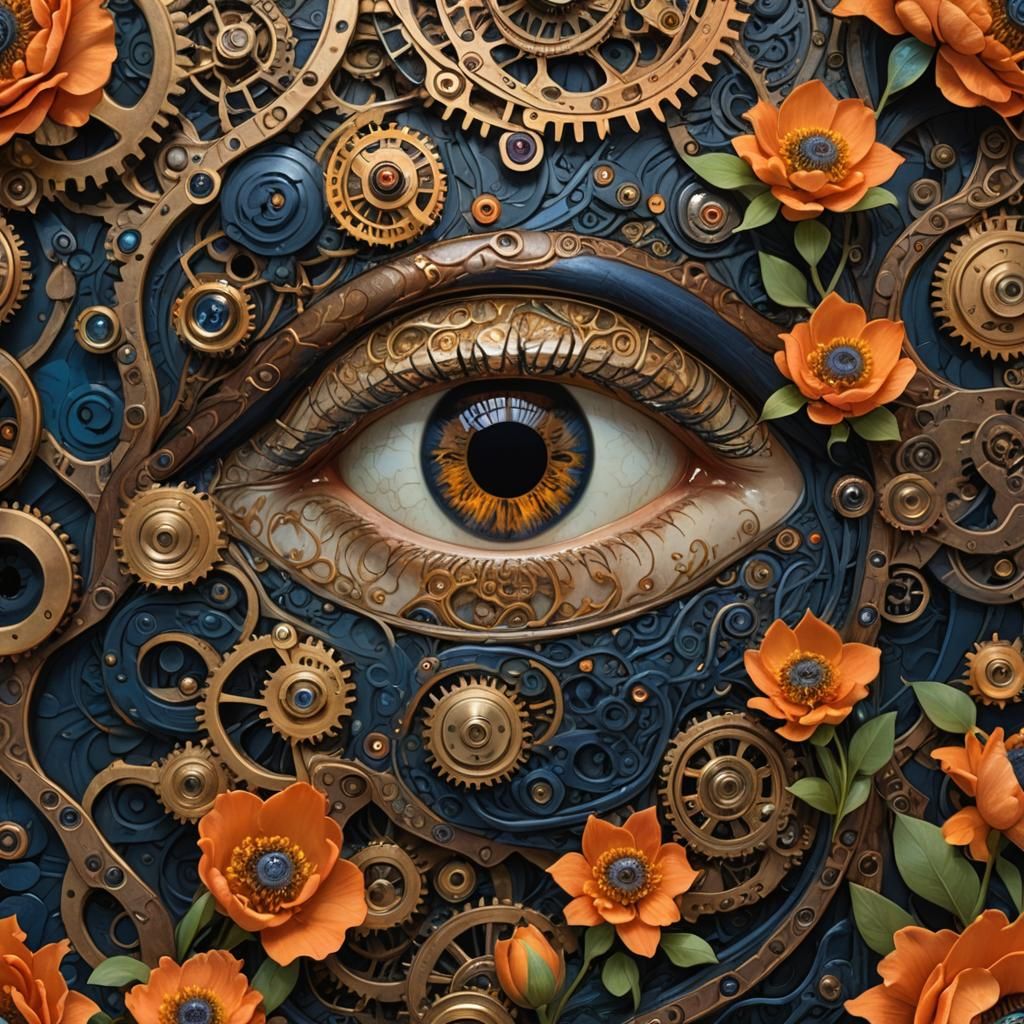 Steampunk Toddler Eye with Golden Art Nouveau Elements