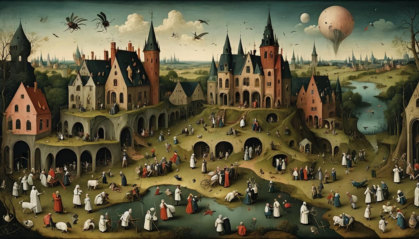 Traumatic Asylum Landscape in Bosch Style