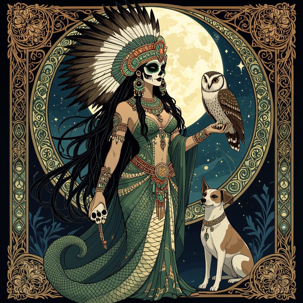 Aztec Goddess of Death in Art Nouveau Style