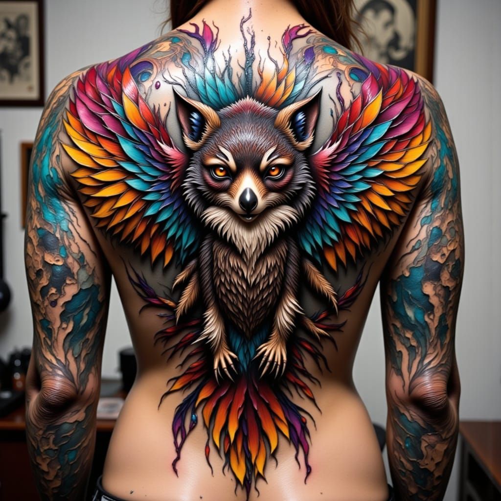 Teddy Bear - Wolf - Falcon hybrid. 

The tail and wings of a falcon, The body, arms, and legs of a bear, and the face of...