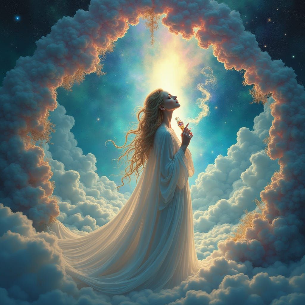 Ethereal Goddess Steps into Cosmic Portal