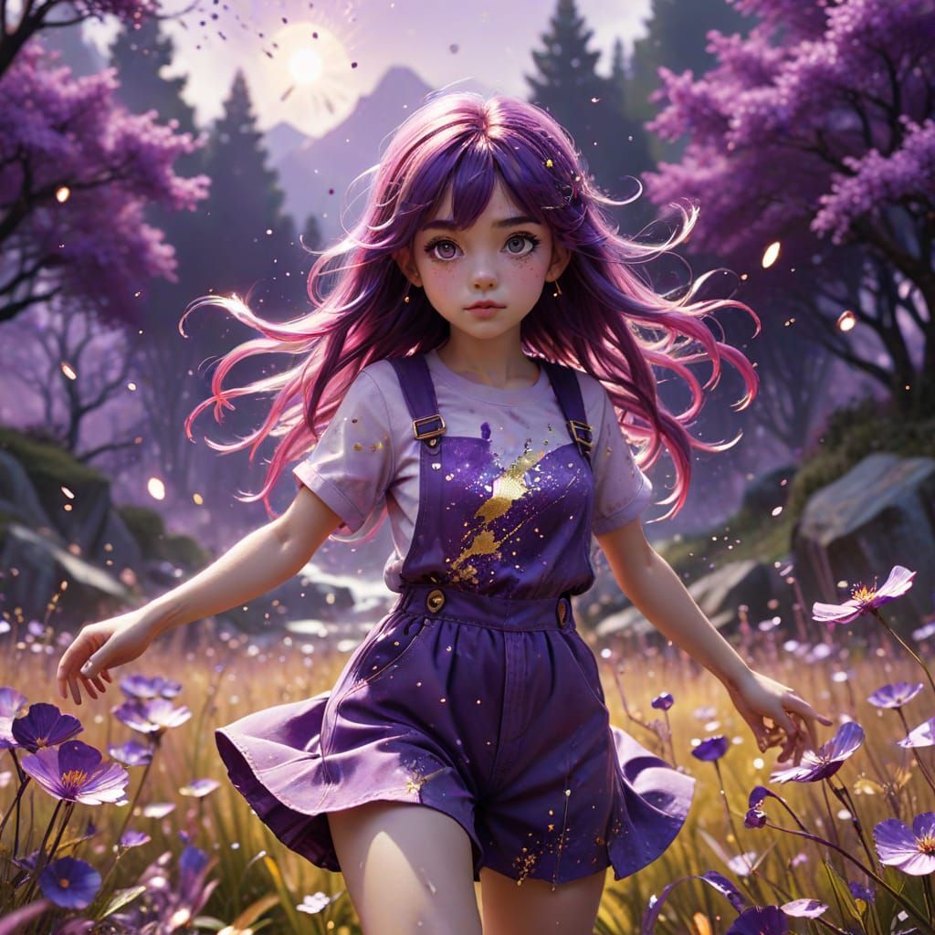 Dancing Girl in Whimsical Ghibli-esque Meadow