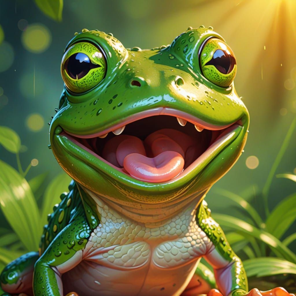 Surprised Frog Sticking Tongue Out: Cartoon Illustration