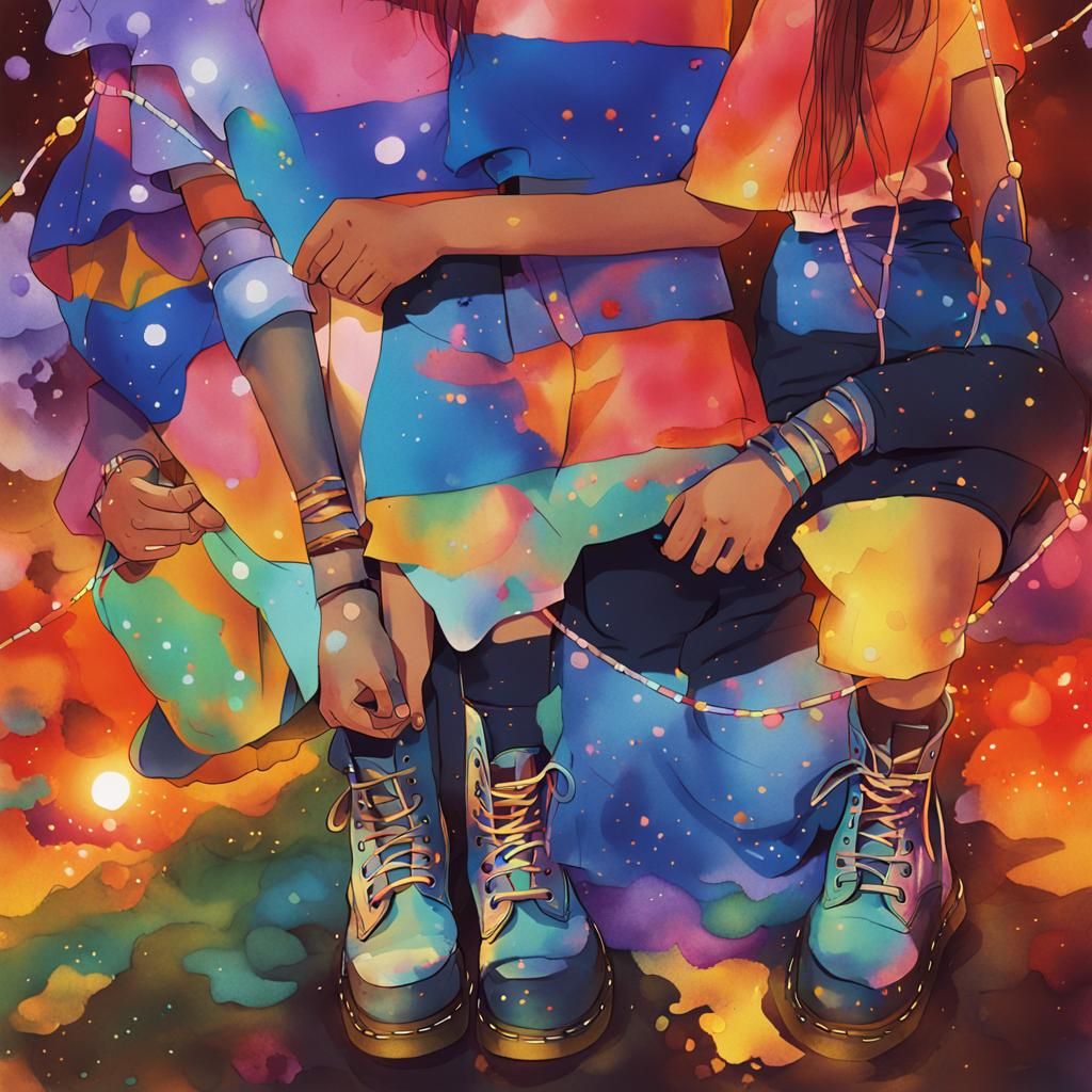 Festival Girls Sharing Story in Watercolor Style